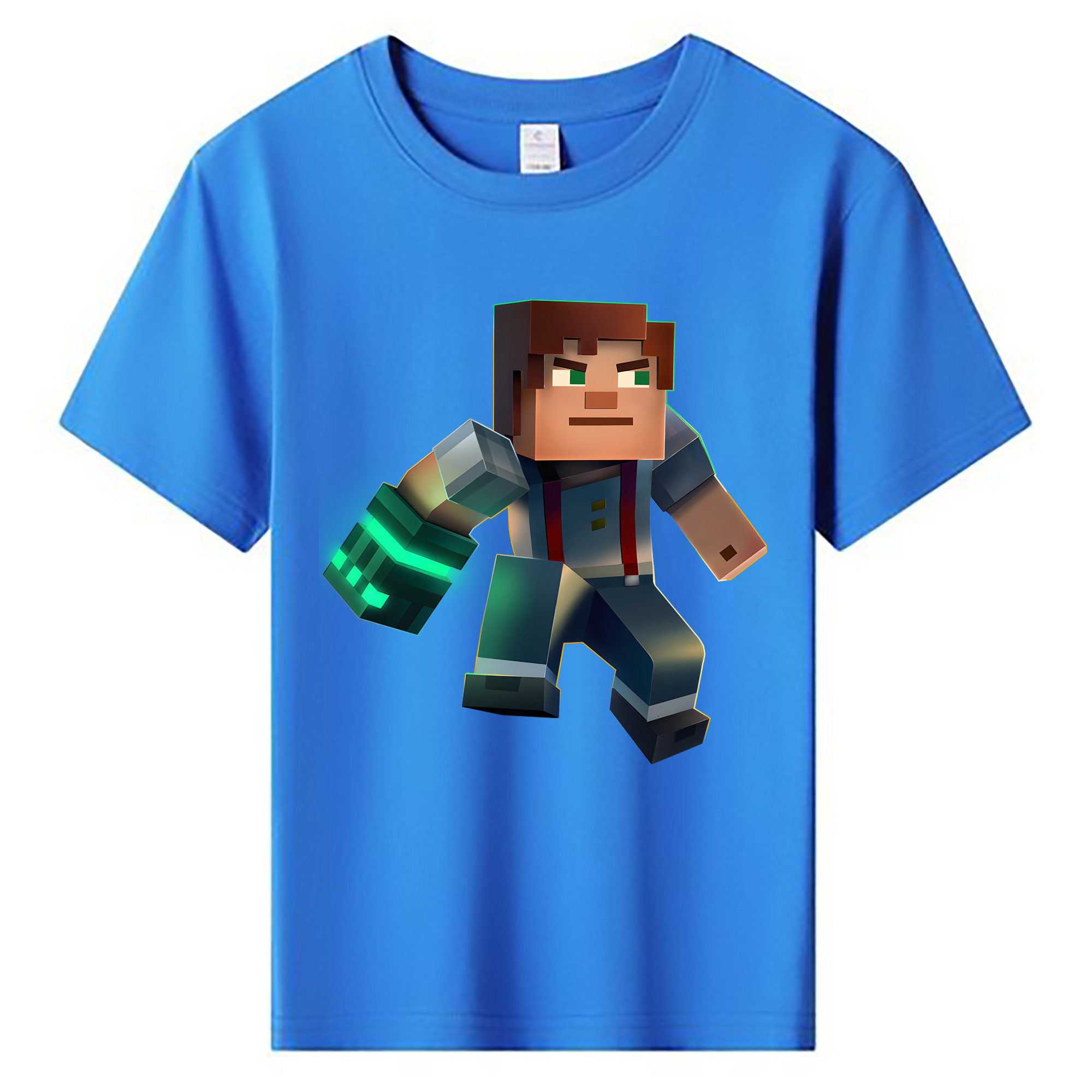 （画像用） マインクラフト ブロックの世界 Minecraft MC Block world 綿100％キッズTシャツ（フロントプリント）